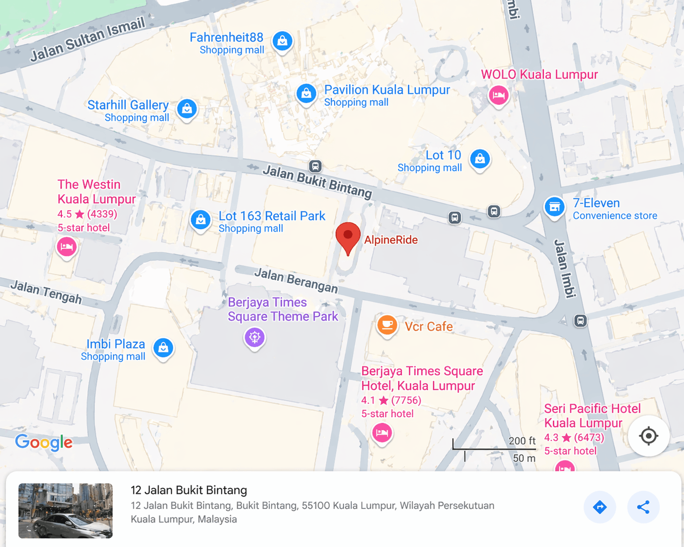 Map: AlpineRide, 12 Jalan Bukit Bintang, 55100 Kuala Lumpur